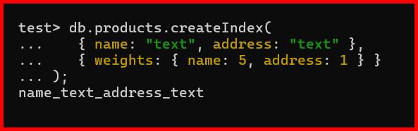 Picture showing assigning weights while creating an index in mongodb